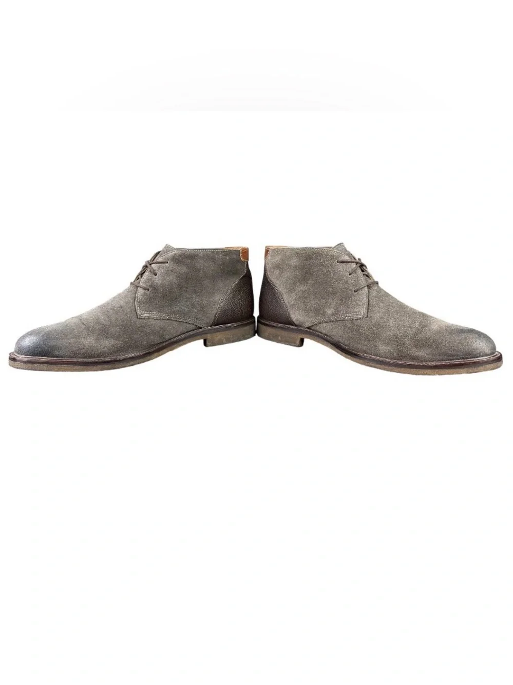 Johnston & Murphy Gray Suede Chukka Boots with Textured Heel